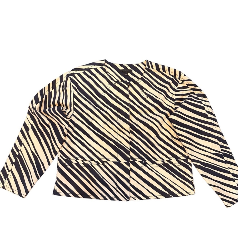 Ann Taylor Black and Cream Striped Blazer